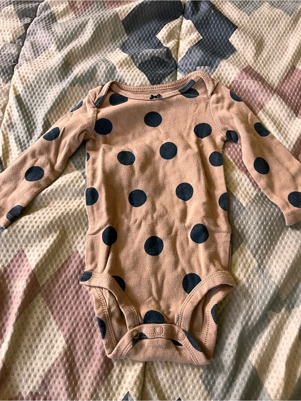 Carter's Brown and Black Long-Sleeve Polka Dot One-Piece Bodysuit